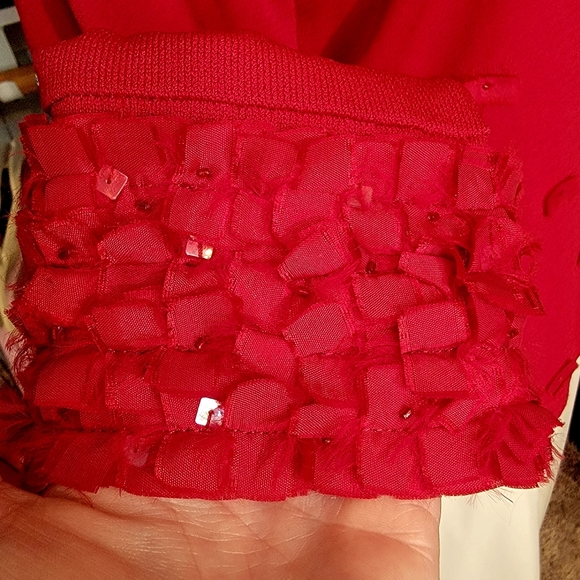 ANN TRINITY ♡ Gorgeous Red Ribbon Sequin Embellished Bling Button Front Blouse M - Picture 16 of 17